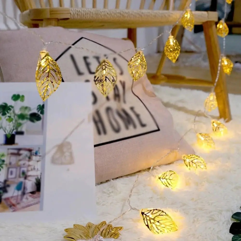 Rose Gold 3D Metal Leaf LED String Lights | Battery Operated