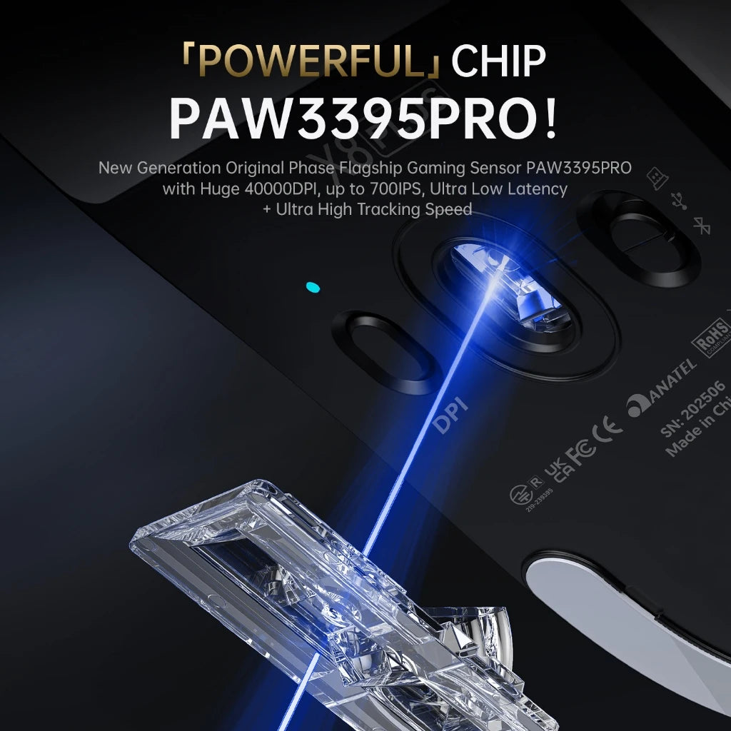 Attack Shark X8 PLUS Wireless Gaming Mouse | PAW3395 PRO Sensor 40K DPI | 1KHz Polling | 55g Ultralight | Tri-Mode Oasis Select