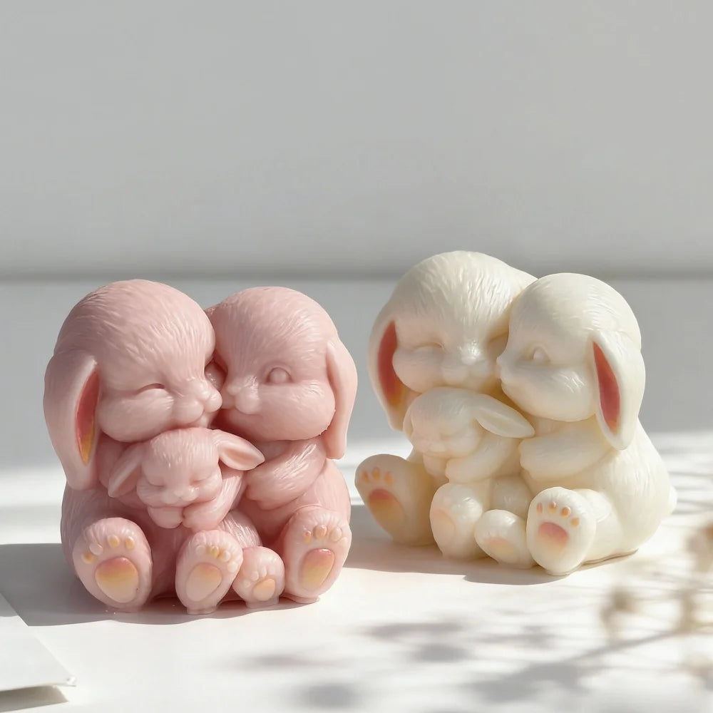 Couple Rabbit Shape Silicone Mold DIY Scented Candle Silicone Mould Soap Candle Making Supplies Gifts Easter Home Decoration Oasis Select