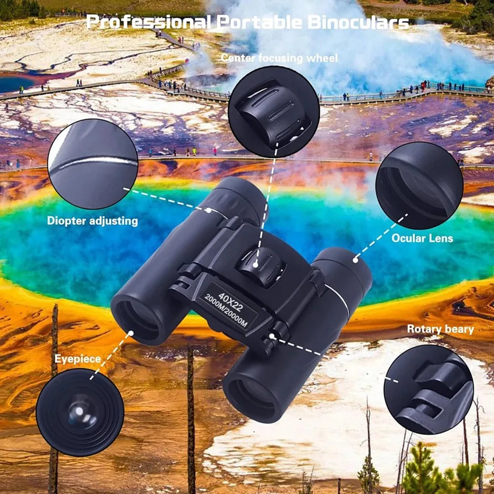 40x22 HD Powerful Binoculars 2000M Long Range Folding Mini Telescope BAK4 FMC Optics For Hunting Sports Outdoor Camping Travel Oasis Select