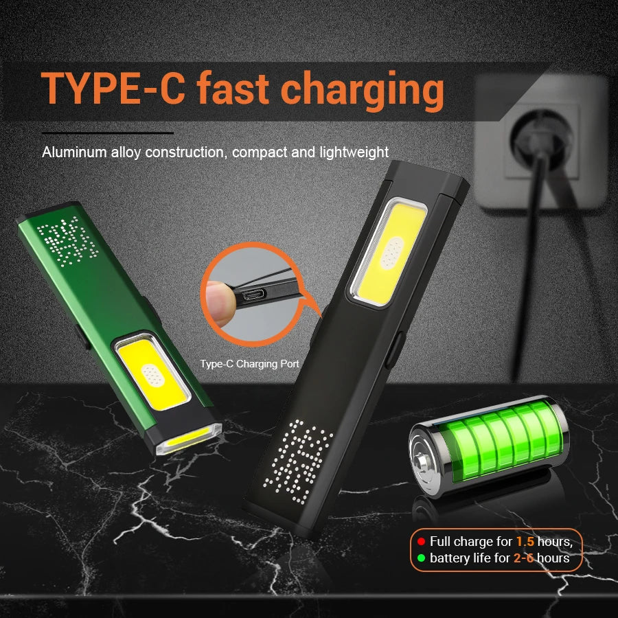 ZHIYU Rechargeable Pocket Flashlight 800LM COB 6 Modes USB-C