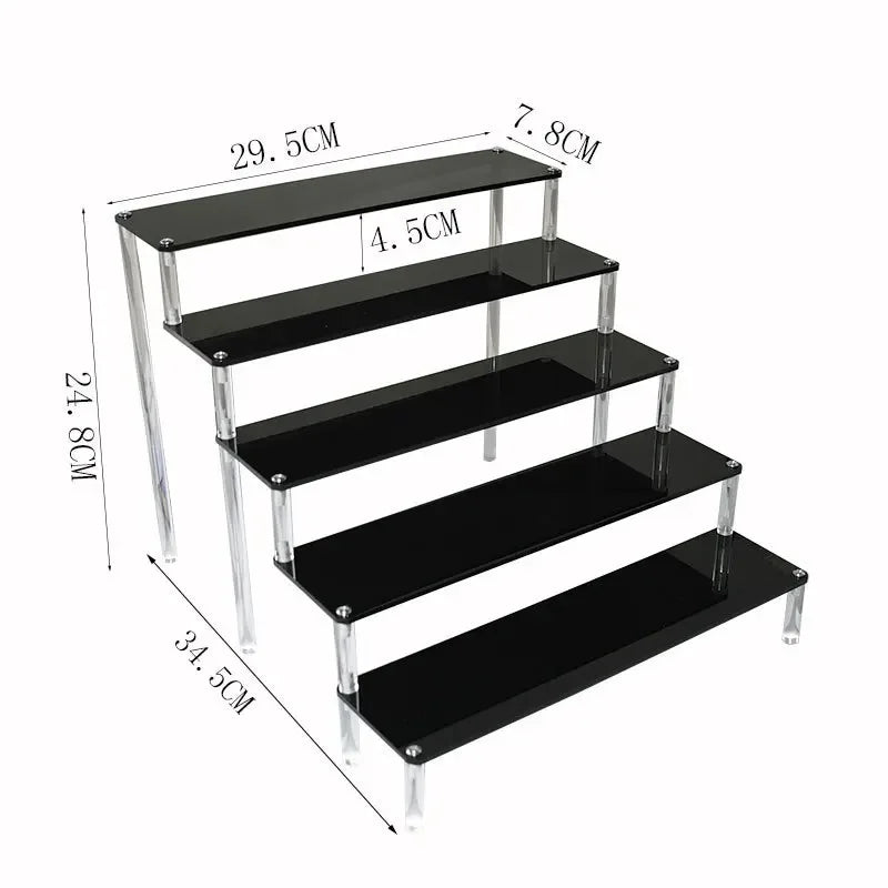 1–5 Tier Acrylic Display Stand | Riser Shelf Rack – Clear & Black