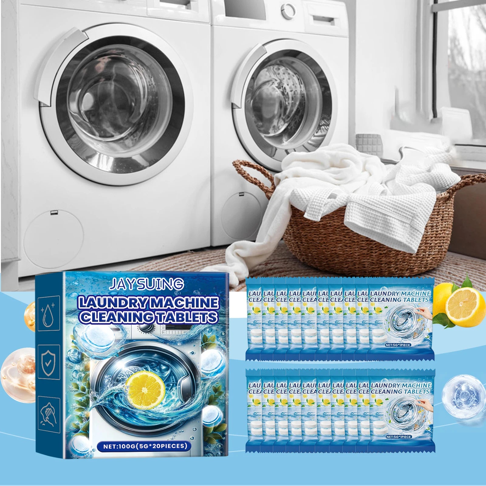 Jaysuing Washing Machine Stain Remover Effervescent Tablets Clean Odors Washing Machine Sink Depth Dirt Removal Cleaning Tablets Oasis Select