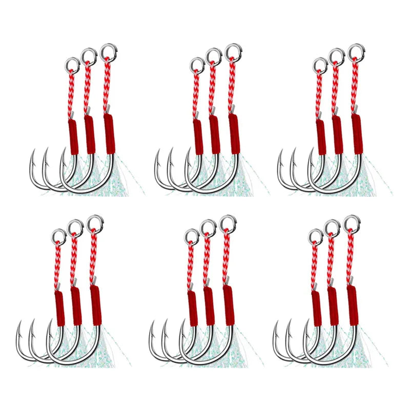 3-18pcs High carbon steel single hook Carbon SteeAngle Barbed Thread Feather Lure Fishing TackleSlow Jigging Sea Pesca Fishhook Oasis Select 18pcs 11