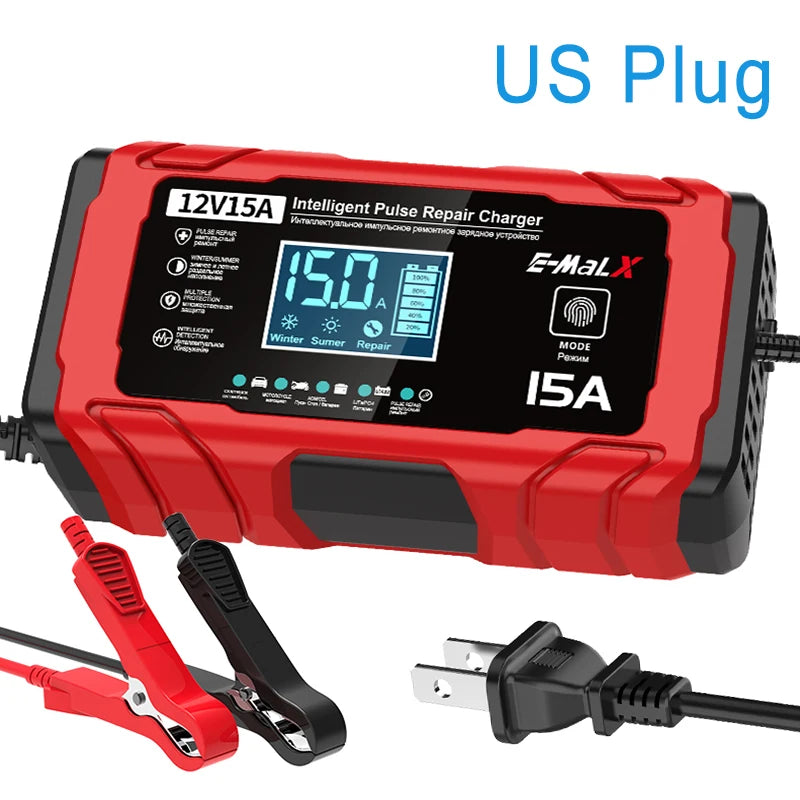 12V 15A 24V 8A Intelligent Pulse Repair Charger 14.6V 15A Electric Motorcycles Charger For Lifepo4 Lead Acid AGM GEL Battery Oasis Select US Plug