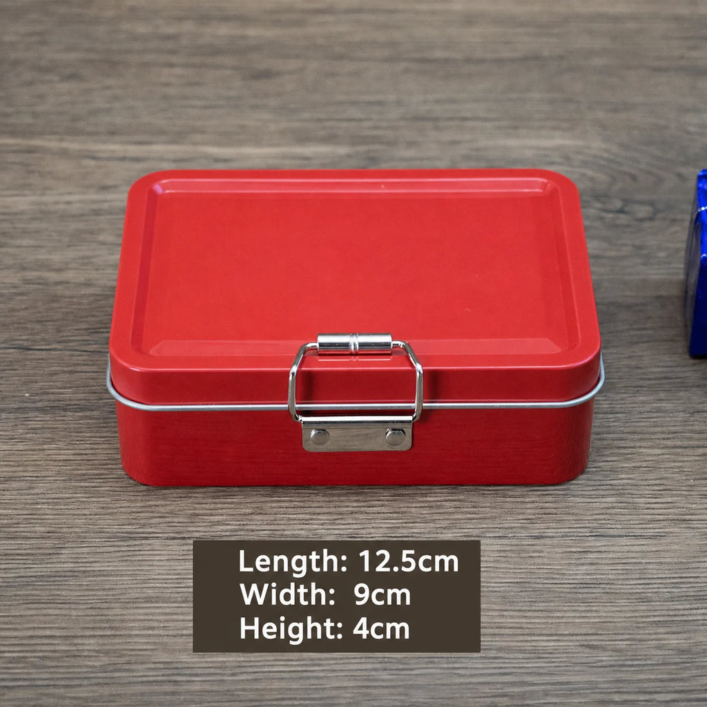 Solid Color Flip Cover Buckle Iron Box with Lid Fishing Craft Storage Tin Durable Metal Sundries Items Organizer Case Oasis Select Red
