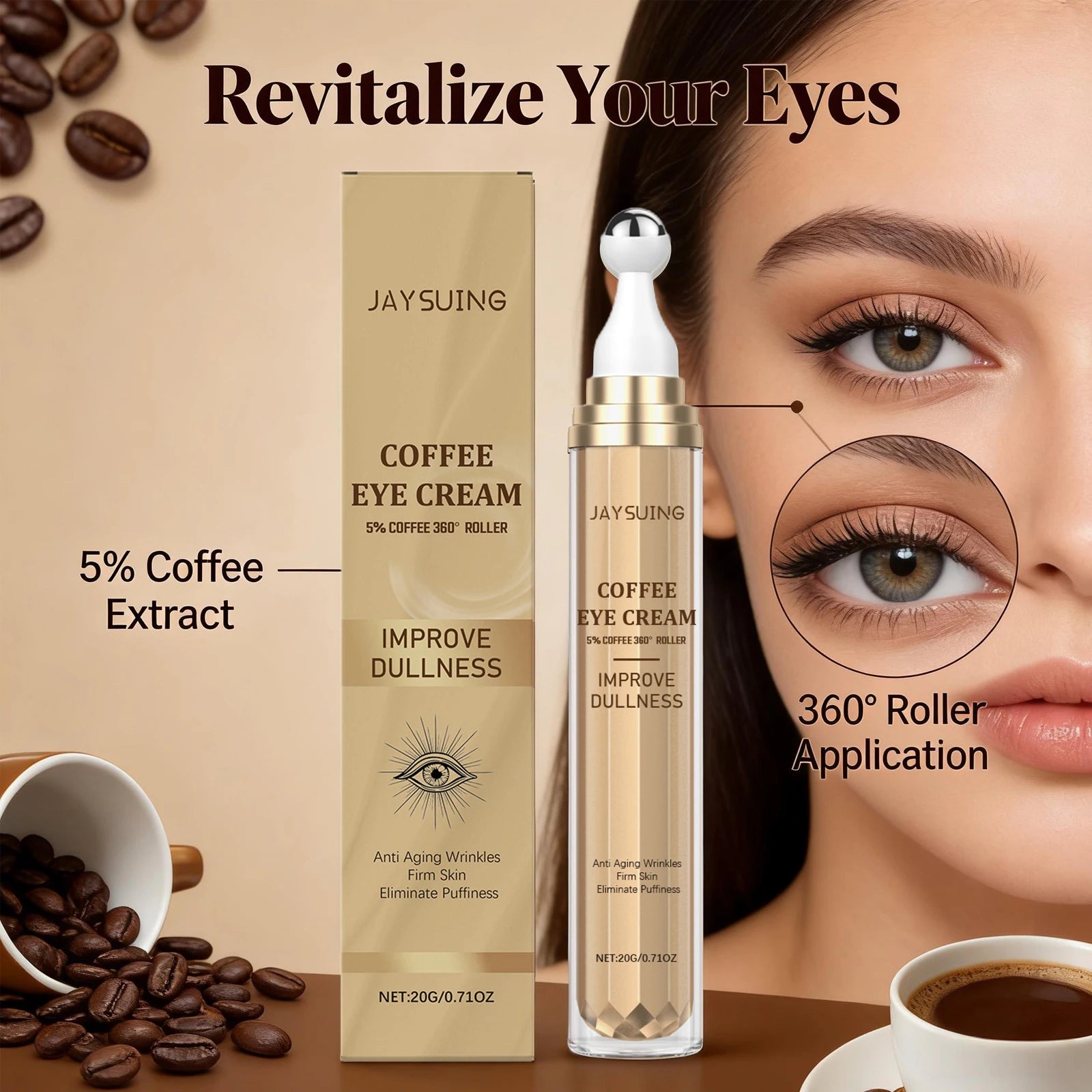 Caffee Firming Eye Cream Eye Roller Fade Dark Circles Remove Eye Bags Tightening Lifting Improves Fine Lines Eye Care Serum Oasis Select