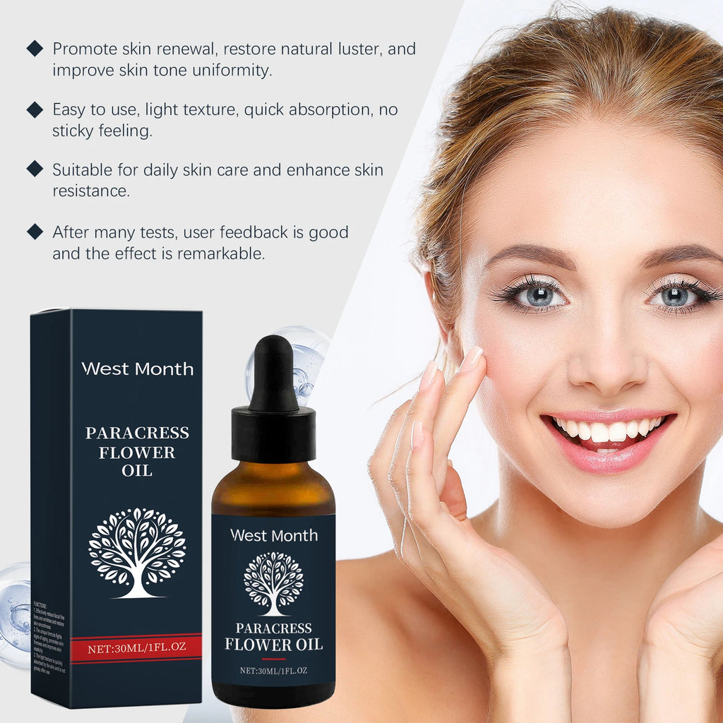 WEST MONTH Paracress Flower Essence Oil Reduce Facial Fine Lines Wrinkles Light Texture Quickly Absorbed Not Greasy After Use Oasis Select