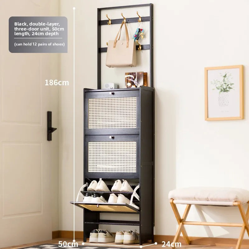 Shoe rack Multi-layer household door Coat rack Entry door Hanging hanger Integrated rental room Shoe rack Simple shoe cabinet Oasis Select Double Black 3-50