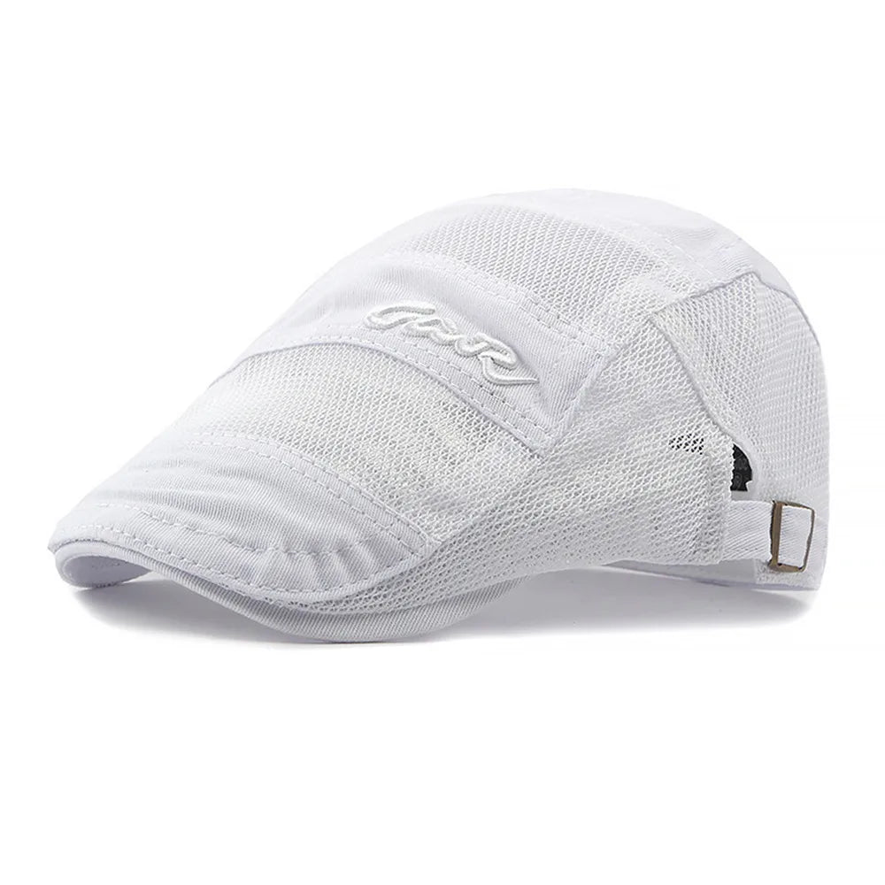 New Vintage Mesh Beret Breathable Casual Visor Hat Cotton Letter Print Sun Hat Outdoor Sun Protection Oasis Select White