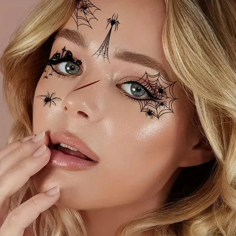 10-100PCS Halloween Spider Face Temporary Tattoo Stickers Black Bat Scary Fake Body Art for Kids Adults One Time Use Waterproof Oasis Select
