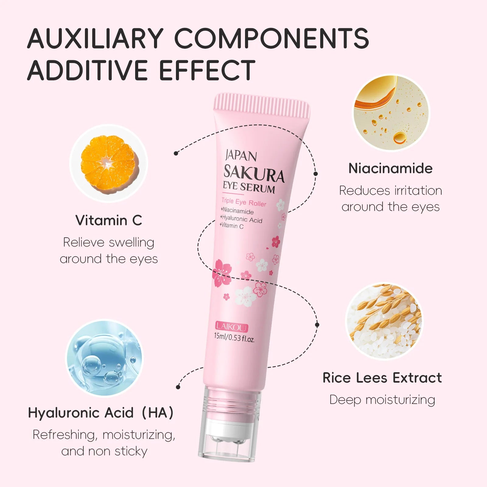 LAIKOU Sakura Roller Eye Serum 15ml – Dark Circles & Firming Roller Eye Serum Oasis Select