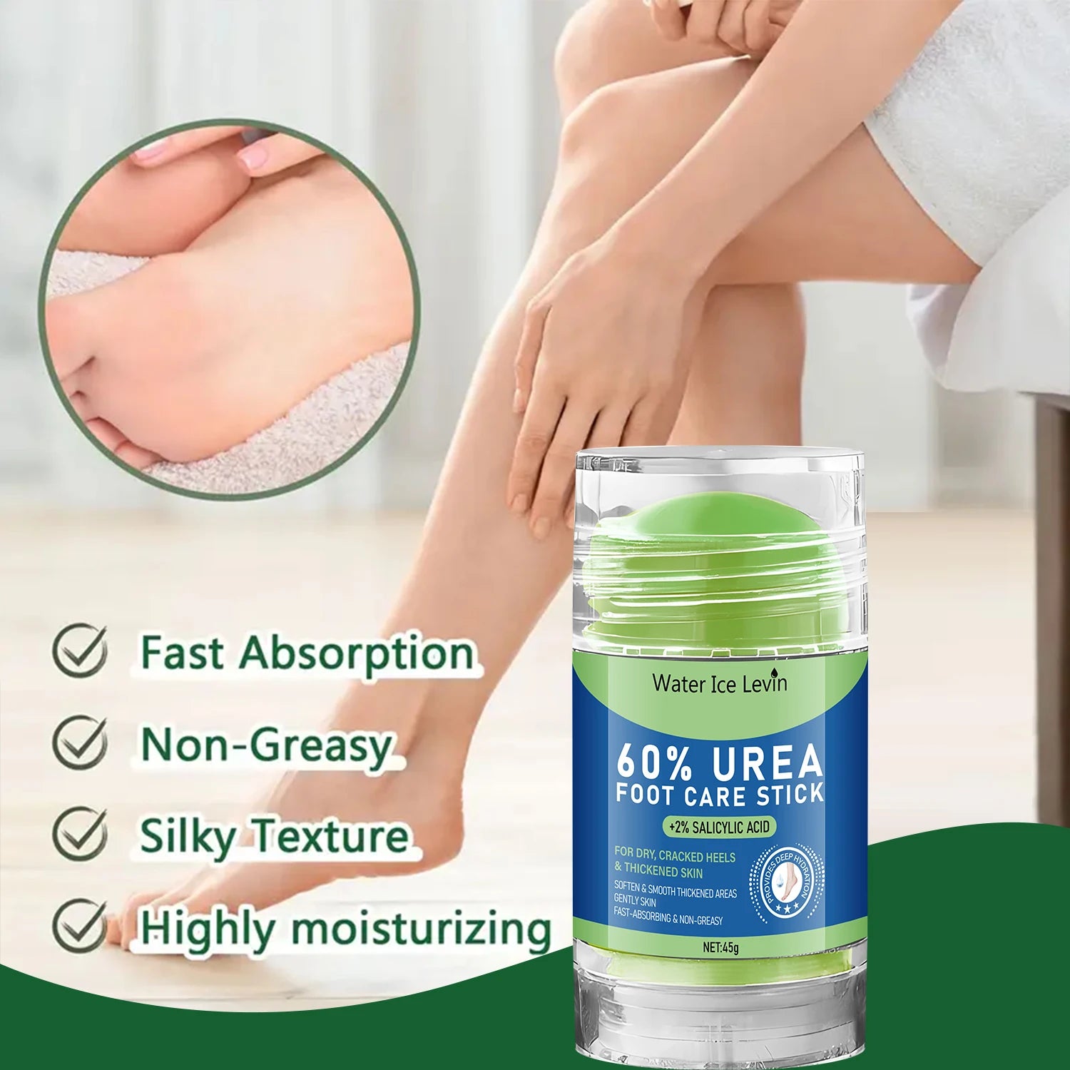 Foot Care Stick for Dry Cracked Heels,Softening & Smoothing Formula with Salicylic Acid & Urea,Fast Absorbing,Non-Greasy Oasis Select