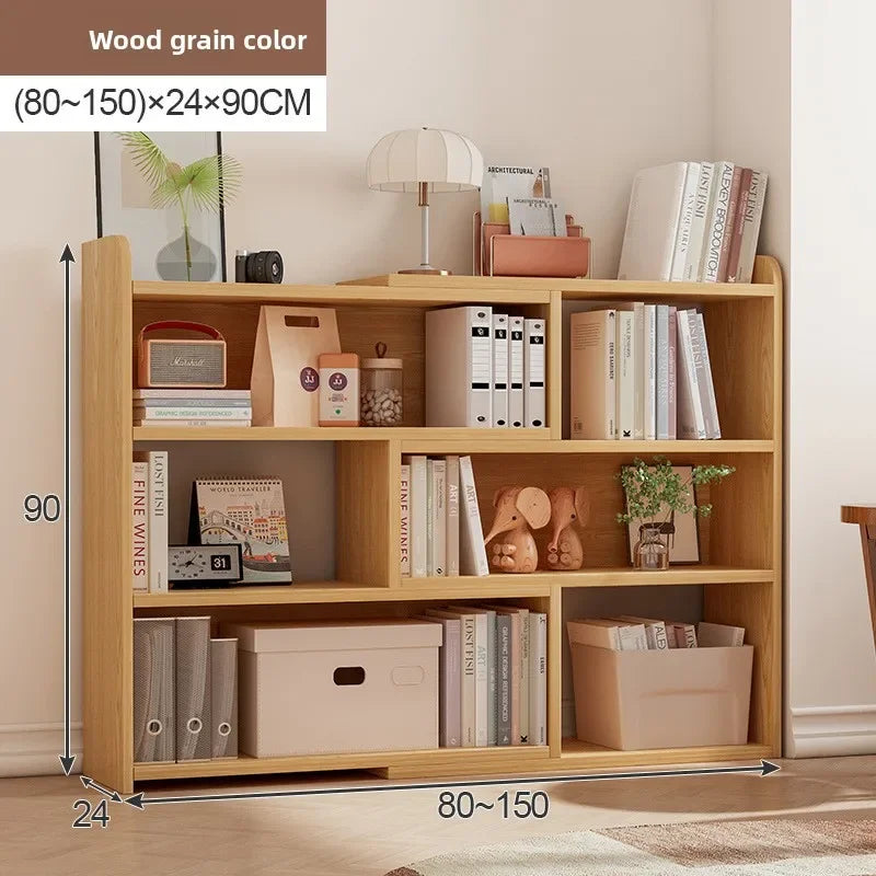Multi-functional Household Goods Simple Bookshelf Retractable Shelf Small Storage Cabinet Lattice Cabinet Floor Bookcase Oasis Select Wood 80-150-24-90