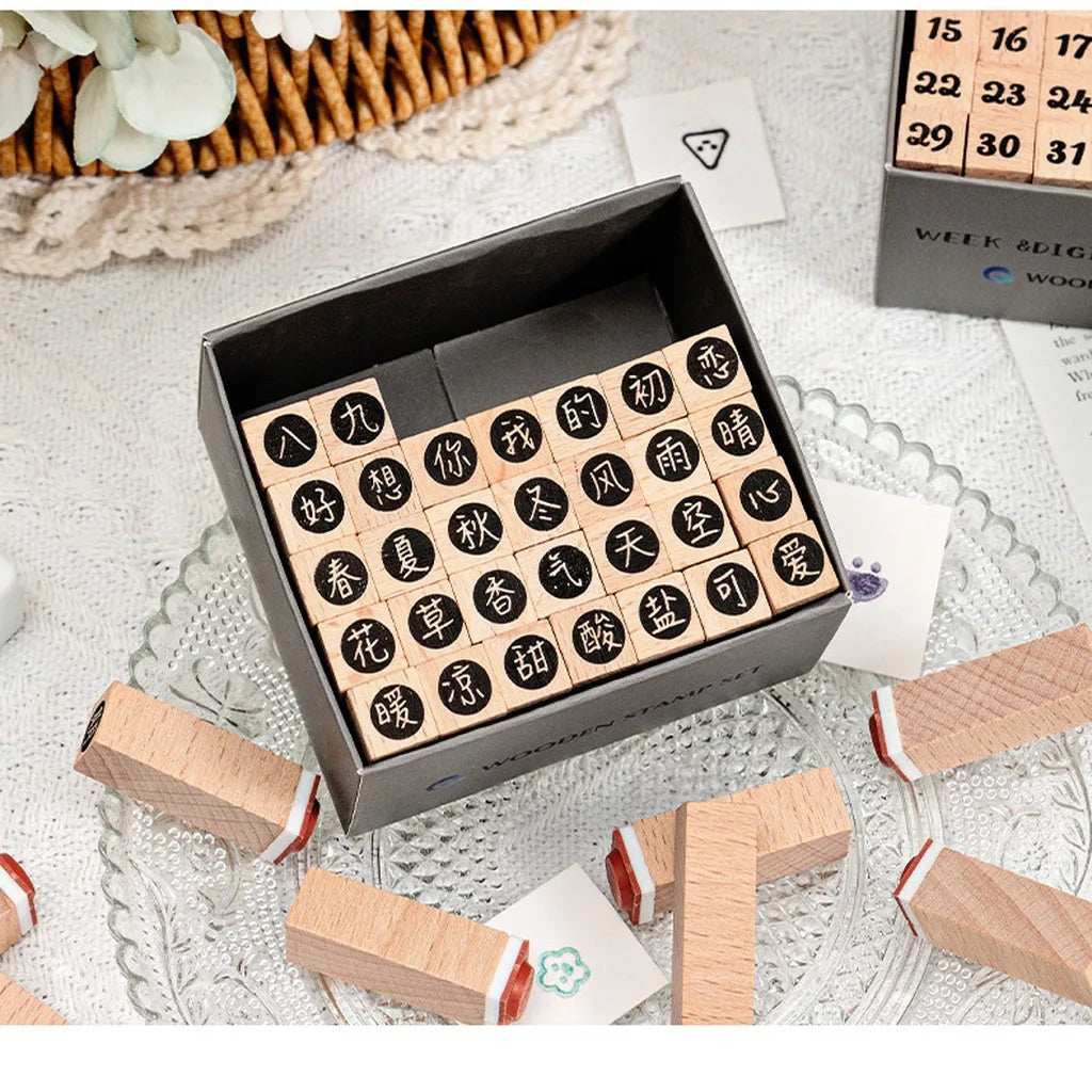 42-Piece Beech Wood Stamp Set – Letters, Numbers & Symbols
