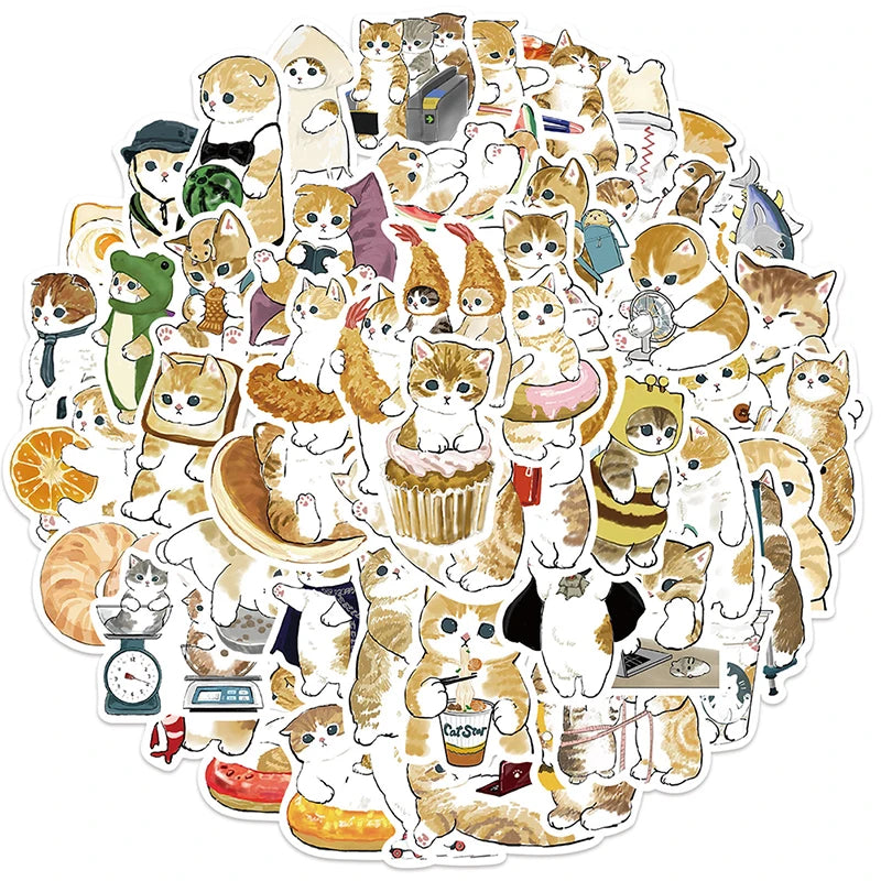 64Pcs Cute Cat Cartoon Stickers Aesthetic Kawaii Animal Decals Kids Toys Scrapbook Laptop Luggage Phone Graffiti Sticker Oasis Select