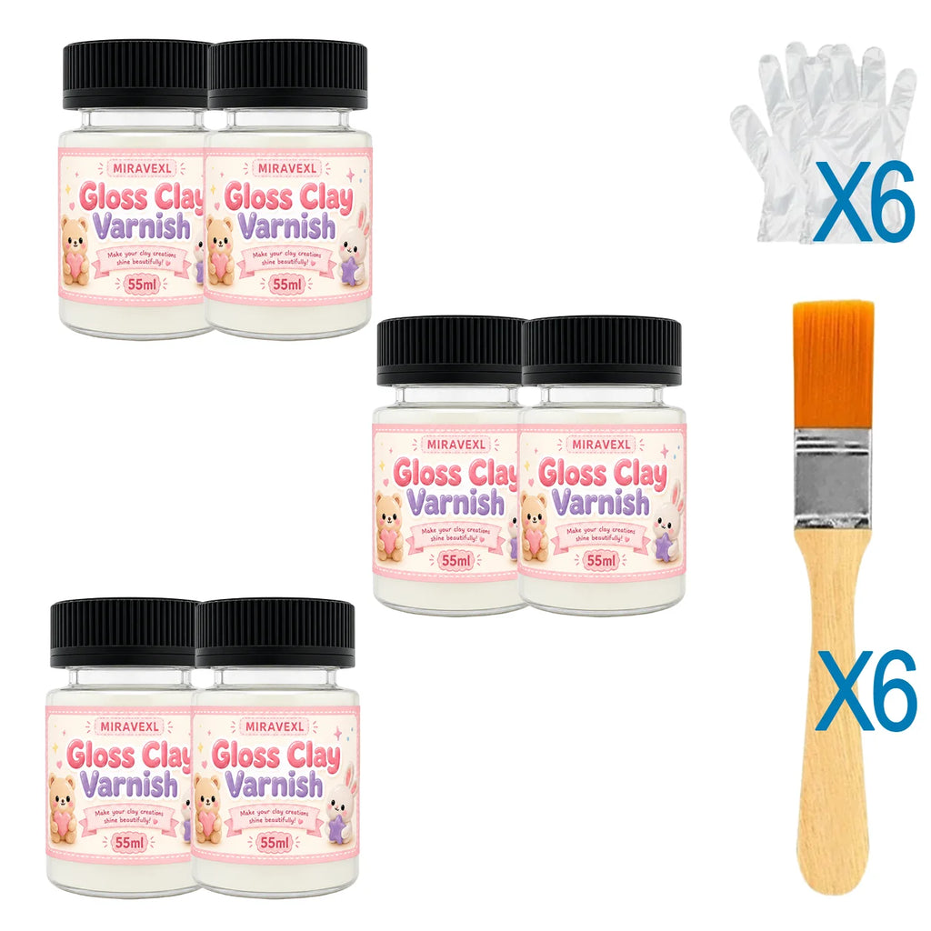 Gloss Clay Varnish Suitable for polymer clay, air-dry clay, pottery etc.; effectively prevents cracking and wear(Brush included) Oasis Select 6 bottles