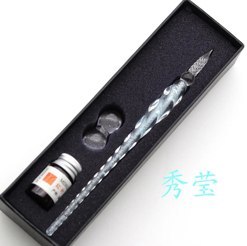Star glass pen dipped in fountain pen gift box gold powder color ink set for students, net red Tiktok creative gift pen Oasis Select 13