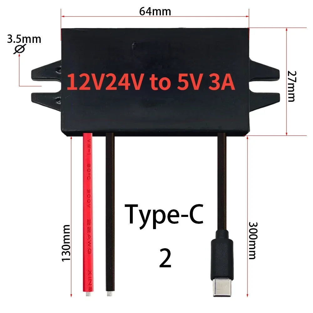 12V24V to 5V 3A Buck DC Step Down Converter Power Supply Module for Adapter Mini Micro USB Car Male Female With Car Charger Oasis Select Type-C 12V24V 5V3A