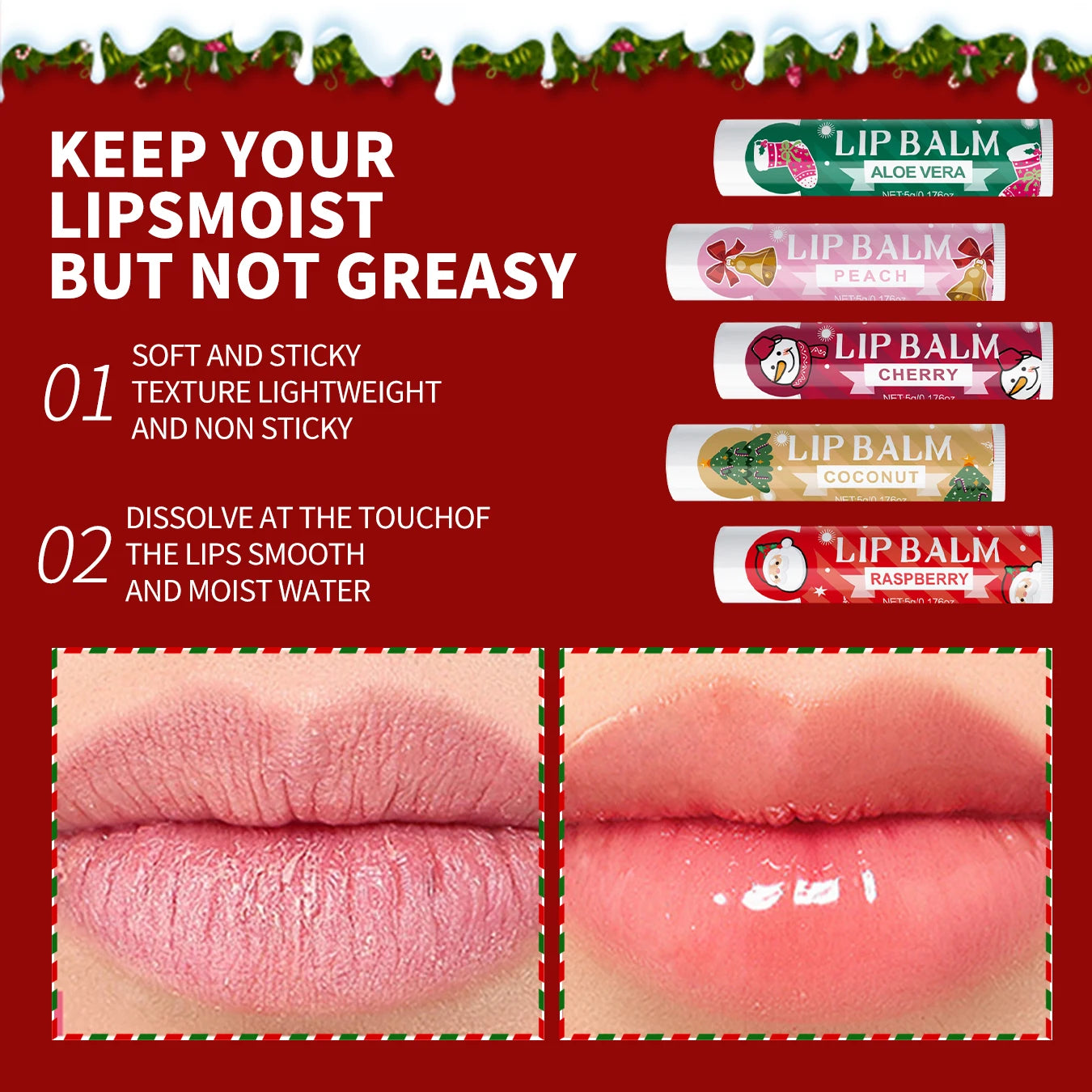 20PCS lipstick Set -5 Taste Christmas Theme Deep moisturizing and lasting moisturizing to create plump and shiny lips Oasis Select