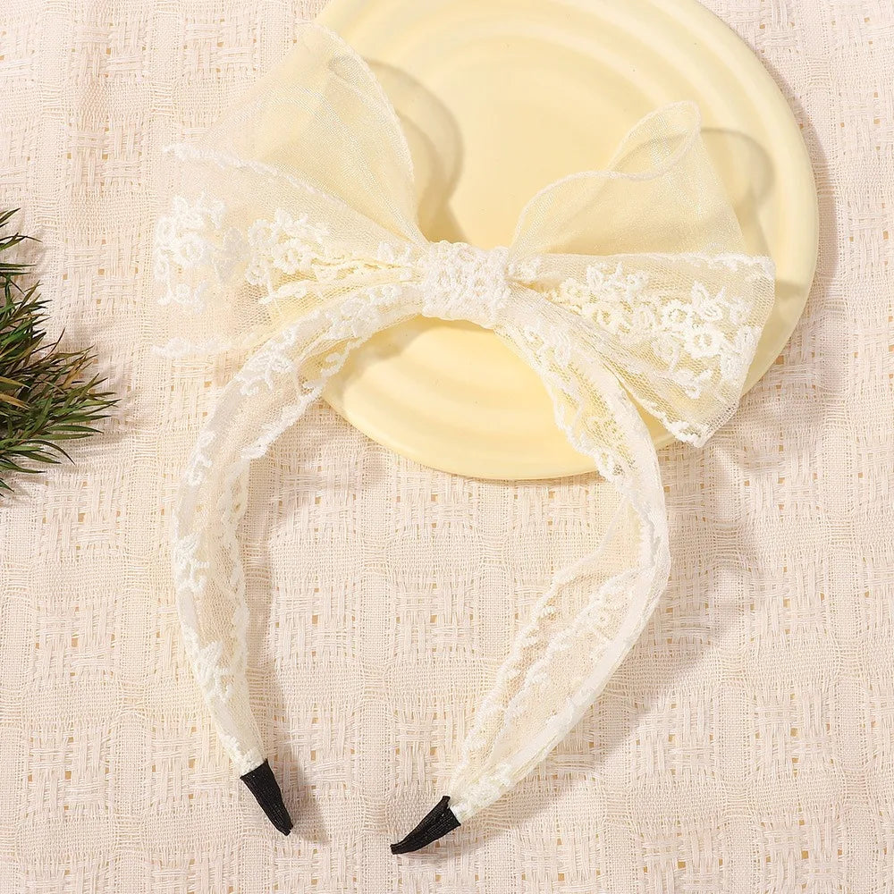 Elegant Lace Bow Hairbands Double Layered Non-Slip Princess Headband Flower Embroidery Lightweight Yarns Headband Oasis Select 3