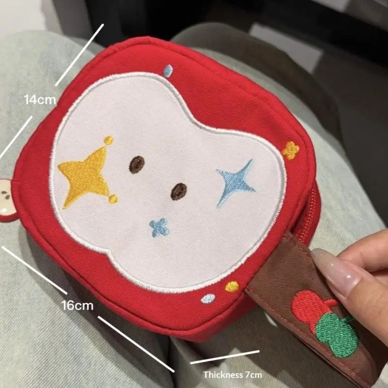 1Pcs Red Apple Camera Storage Bag Travel Embroidered Apple Cosmetic Bag Cute Apple Stitching Square Bag For Instant Cameras Oasis Select