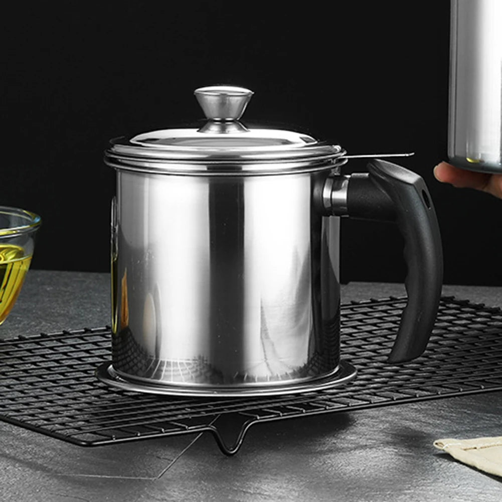 304 Stainless Steel Oil Filter Pot with Fine Mesh Strainer