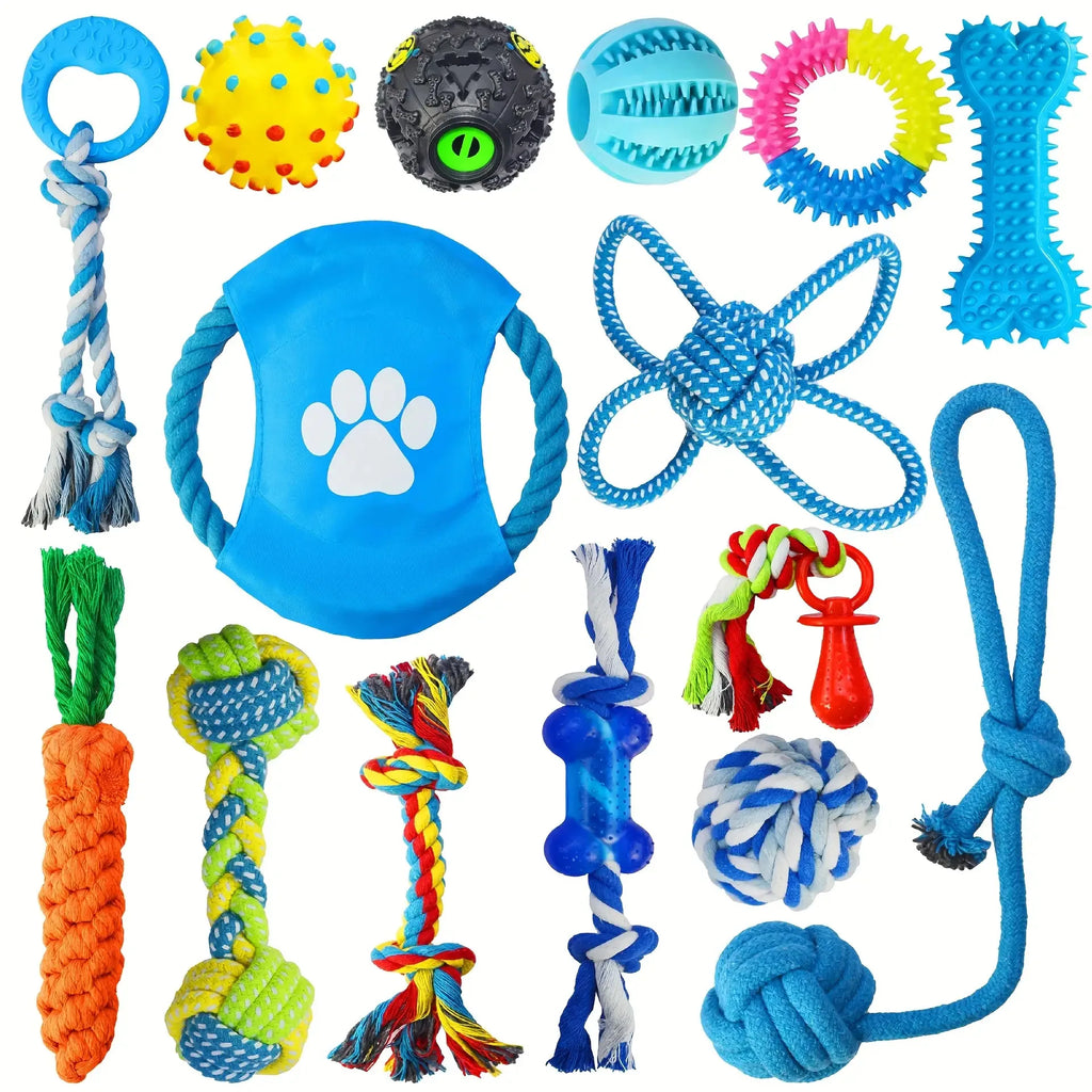 15PCS Dog Toys for Aggressive Chewers,Durable Rope Tug-of-War Chew Sticks &Unbreakable Rubber Balls for Small Medium Large Breed Oasis Select