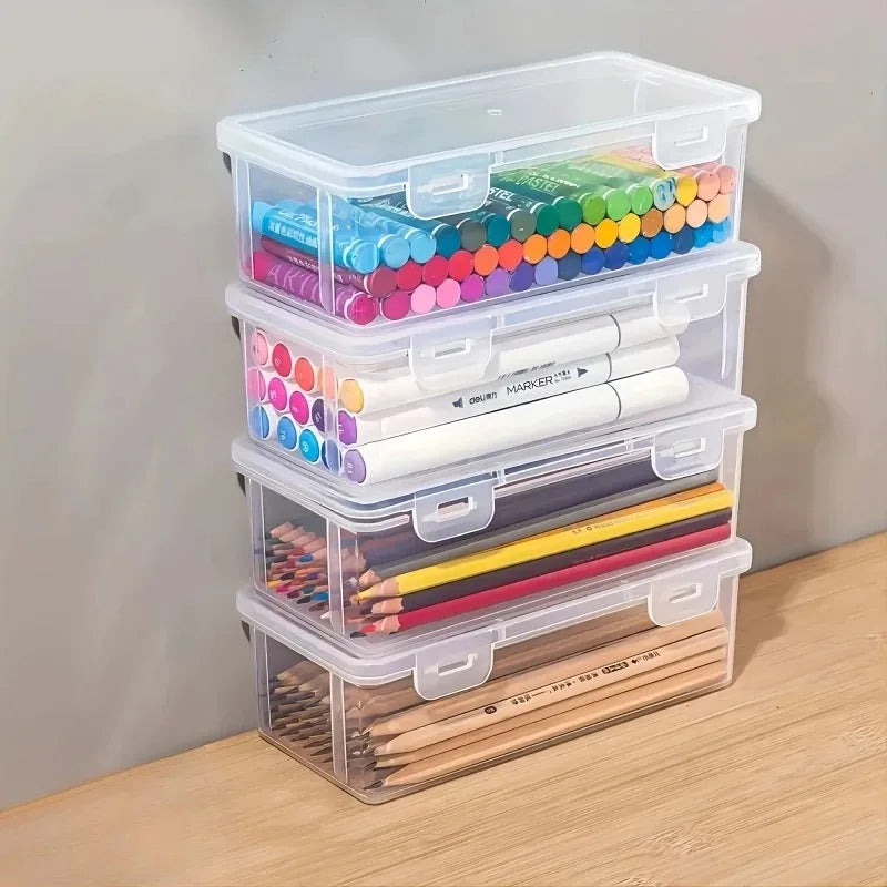 2/4pcs Large Capacity Office Transparent Plastic Storage Box, Portable Storage, Can Store Pencils, Colored Pens, Etc Oasis Select 4pcs