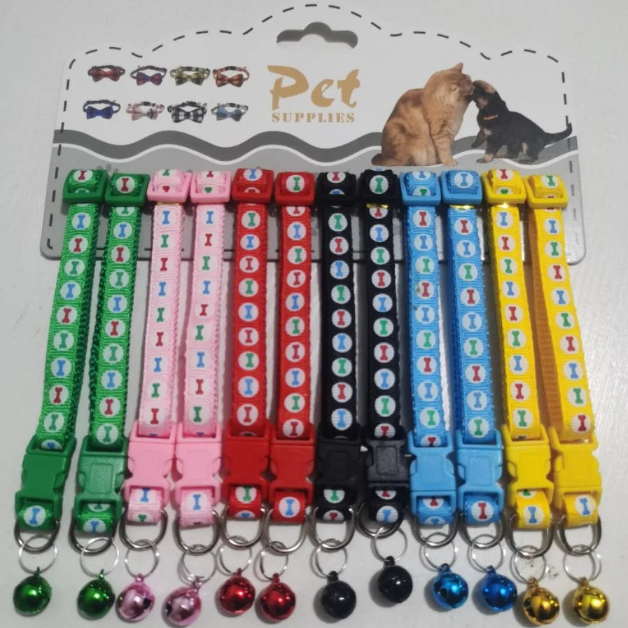 12Pcs 6 Colors Pet Cat Puppy Buckle Collar With Bell Footprint Mix Color Anti-Lost Dog Collars Pet Accessories Oasis Select A3