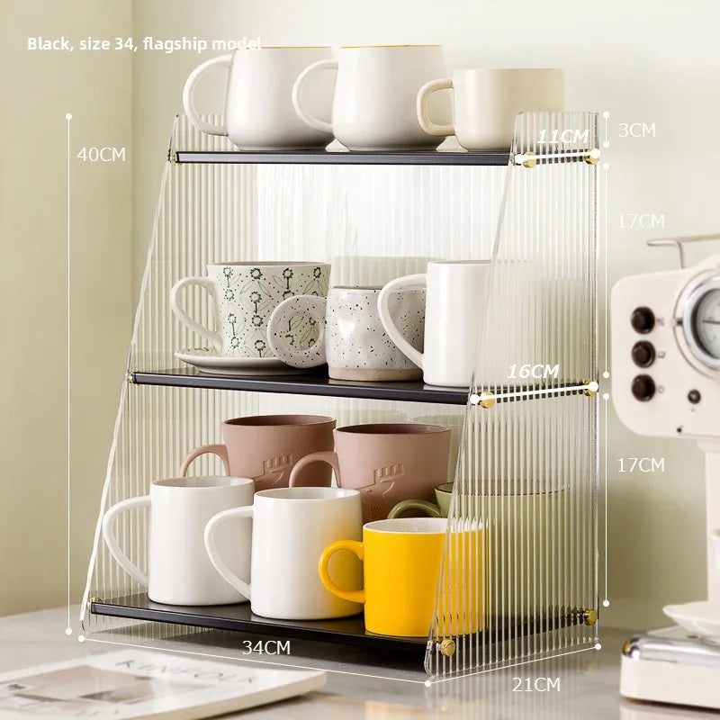 Cup storage rack desktop water cup collection rack dining table bar counter, household tea cup holder double-layer drain Oasis Select Black 34 long