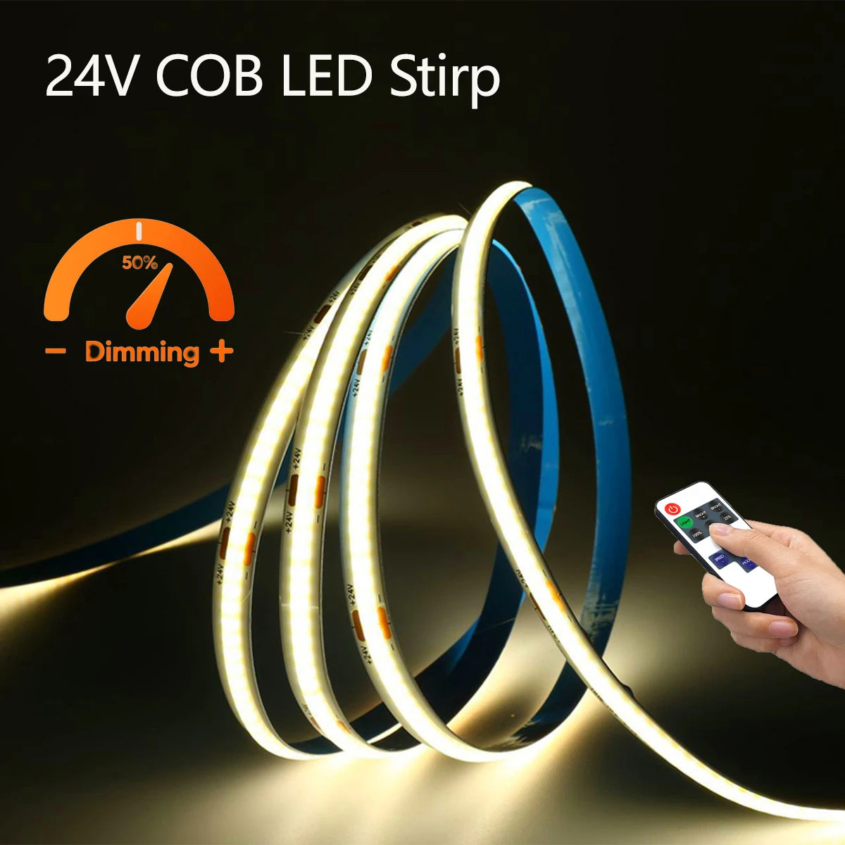DC24V COB Led Light Strip with RF Controller,Support Adjusting brightness Lamp Tape for Kitchen, Restroom Those Places Oasis Select