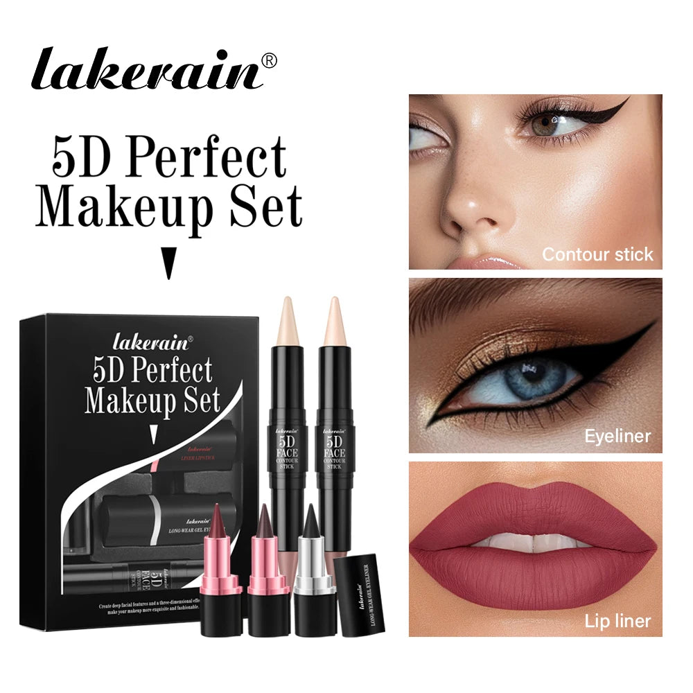 5pcs Perfect Makeup Set With Contouring Stick Eyeliner And Lipstick Easy Coloring Sweatproof Long Lasting Daily Makeup Set Oasis Select