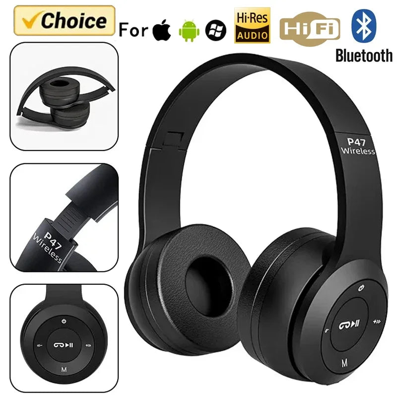 Stereo P47 Headset 5.0 Bluetooth Headset Folding Series Wireless Sports Game Headset for iPhone XiaoMi Oasis Select