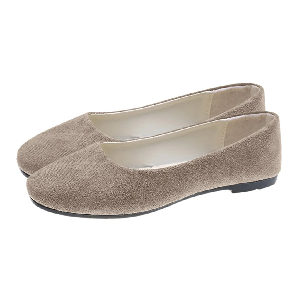 Woman Flats Casual Round Toe Cute Flats Flock Mocasines Ballerina Church Flats Female Suede Elegant Soft Sole Mom Shoes Oasis Select 39 Khaki