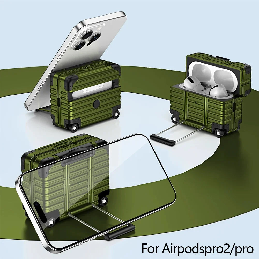 Mini Suitcase AirPods Case – Drop-Proof PC & TPU Cover