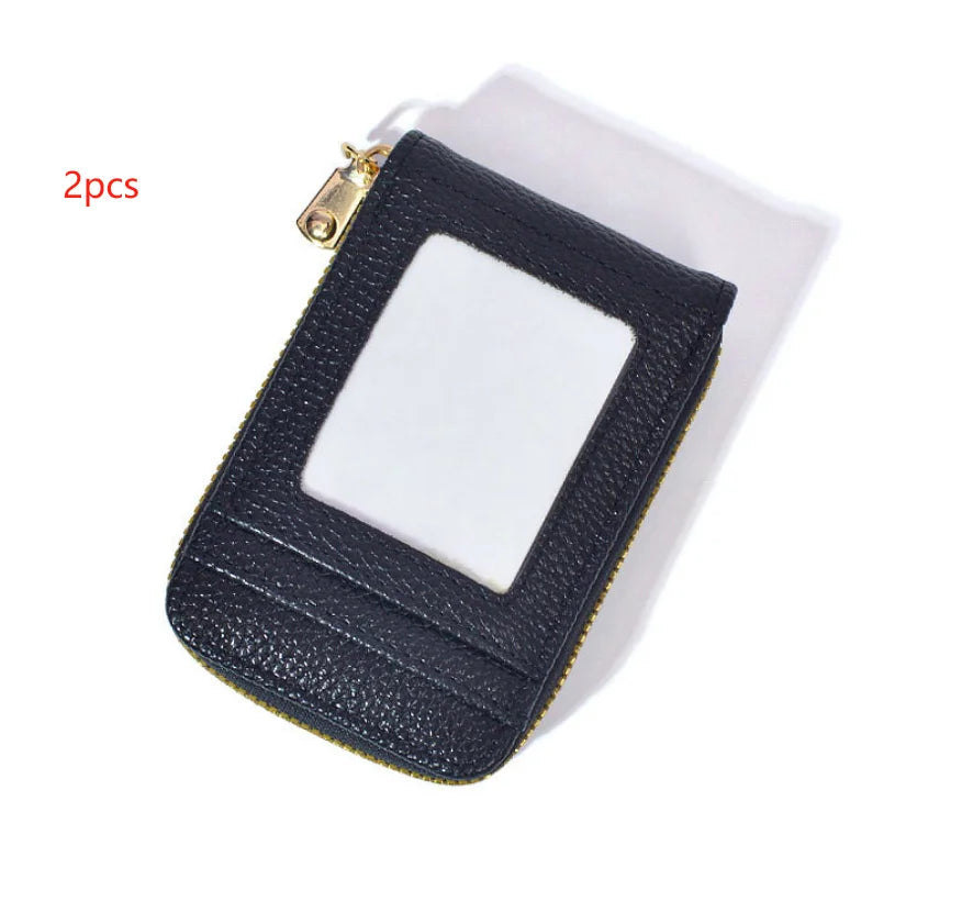 1pc Organ Card Bag Korean Edition Portable Women's Short Bank Card Cover Business Card Clip Zipper Vertical Handheld Bag Oasis Select 2pcs black