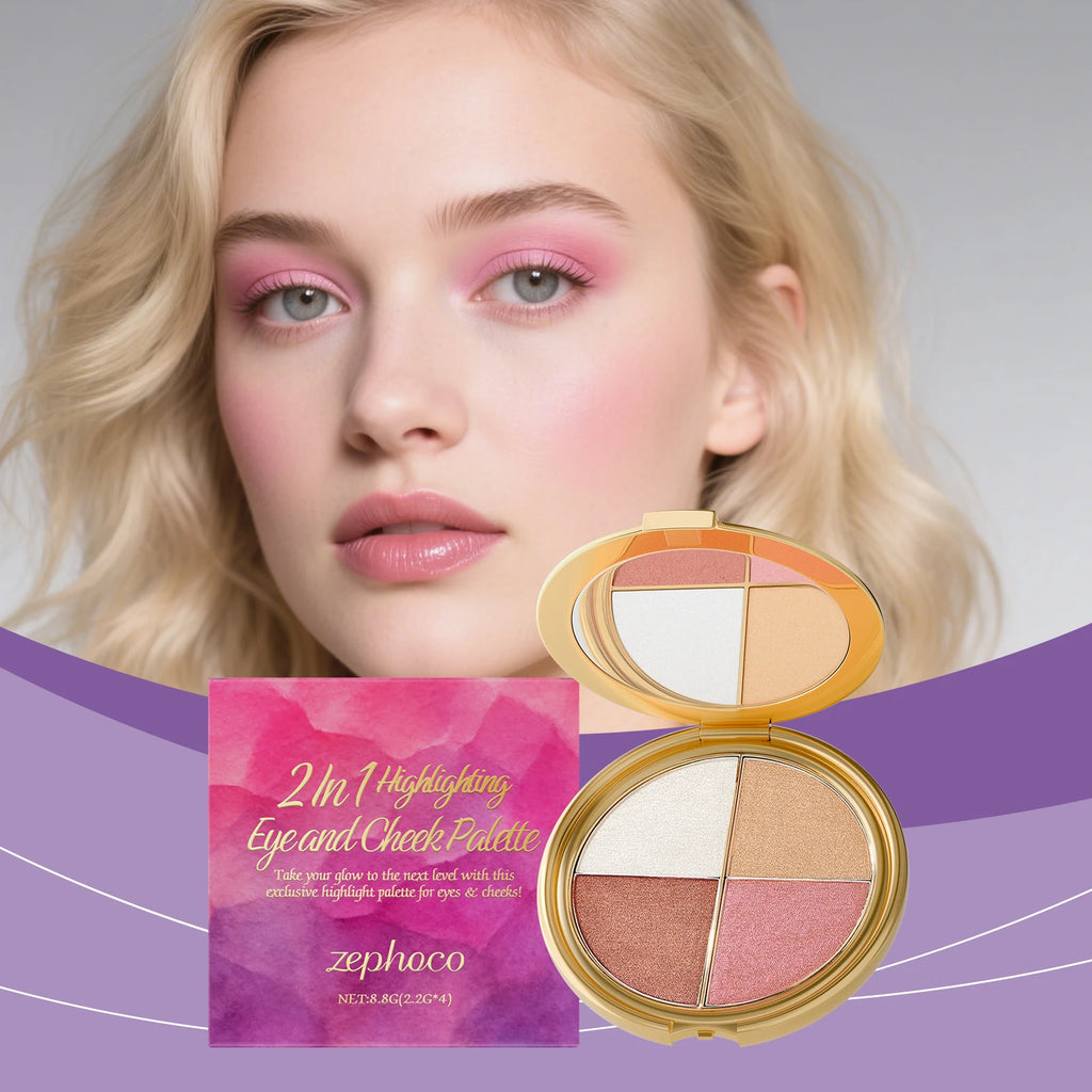 Zephoco 2-in-1 Highlighting Eye & Cheek Palette -Soft Shimmery Tones,Blendable Formula,All-in-One for Glowing Eye & Cheek Makeup Oasis Select