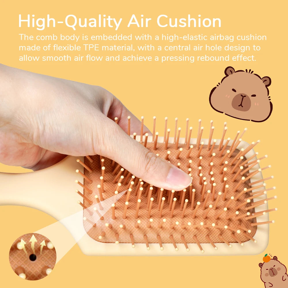Cute Cartoon Capybara Air Cushion Hair Brush - Happy Balloons & Stars Design, Portable Daily Hair Care Comb Oasis Select