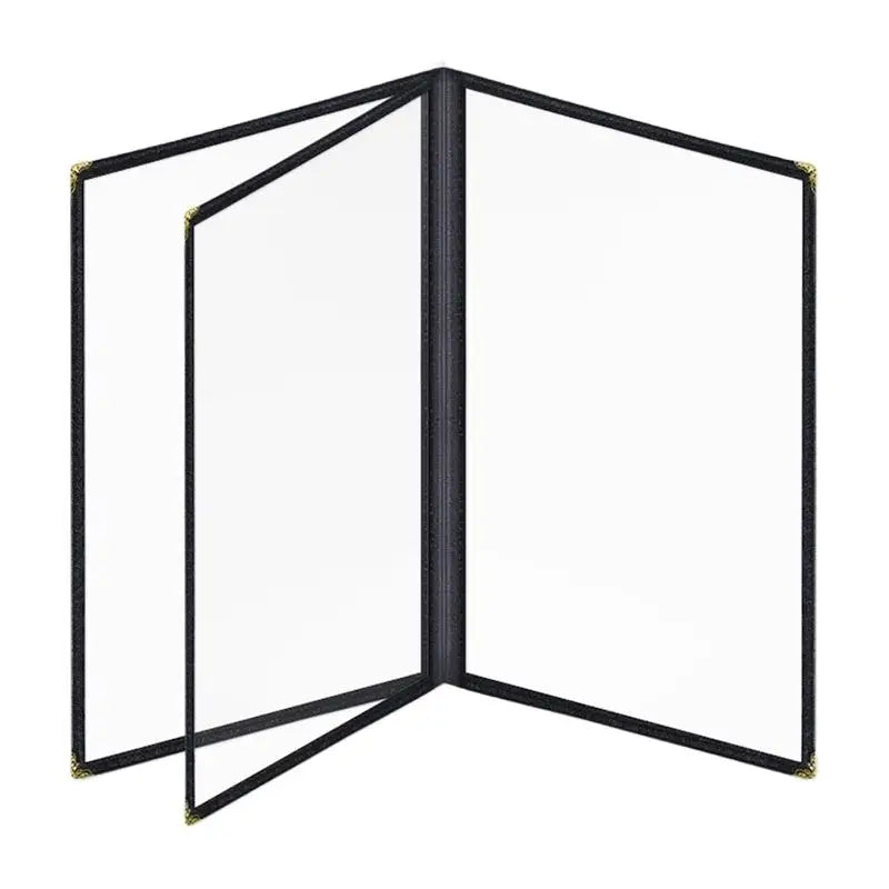 Foldable A4 PVC Menu Cover Transparent Double Panels Reusable Holder for Family Gathering Dinner Party Oasis Select Black 3 Flip Pages
