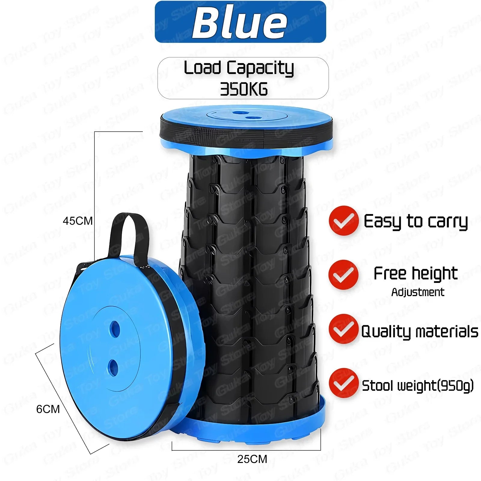 New Folding Stool Portable Round Folding Chair Accordion Chair Height Adjustment Elephant Swing Playground Queue Chair Oasis Select blue