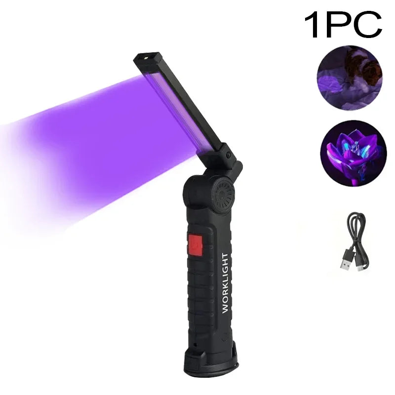 Multi-functional UV Flashlight USB Rechargeable Black Light Torch 5 Modes Emergency Red and White Light Flashlight Work Light Oasis Select 395nm uv light Short 1PCS