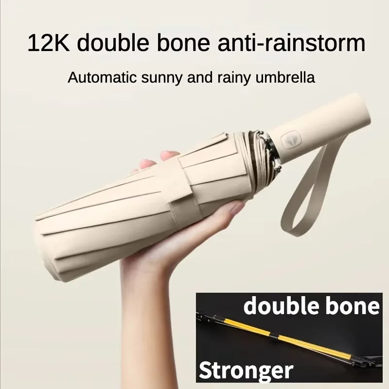 Black Glue Fully Automatic Umbrella - Thick Durable Three-Fold UV Resistant Folding Design for Protection And Style Oasis Select