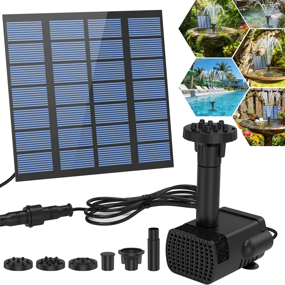 1.8W Solar-Powered Water Fountain Solar Fountain Bird Bath Pump with 6 Nozzles DIY Water Feature for Garden Pond Bird Bath, IPX8 Oasis Select