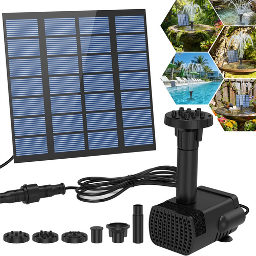 1.8W Solar-Powered Water Fountain Solar Fountain Bird Bath Pump with 6 Nozzles DIY Water Feature for Garden Pond Bird Bath, IPX8 Oasis Select