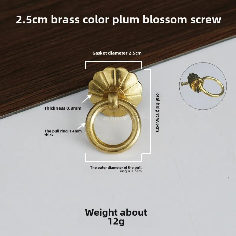 Antique Style Pure Brass Ring Pull for Cupboard Cabinet Drawer Rings Pulls Knob with Screws Vintage Furniture Hardware Oasis Select 2.5cm