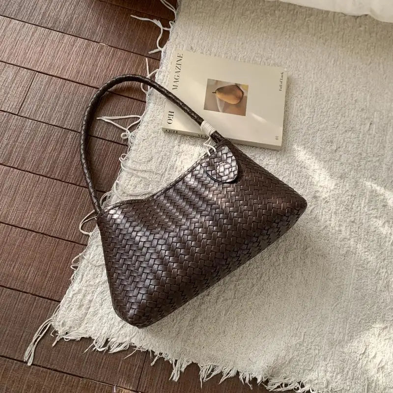 Retro Woven PU Shoulder Bag | Lightweight Magnetic Clasp