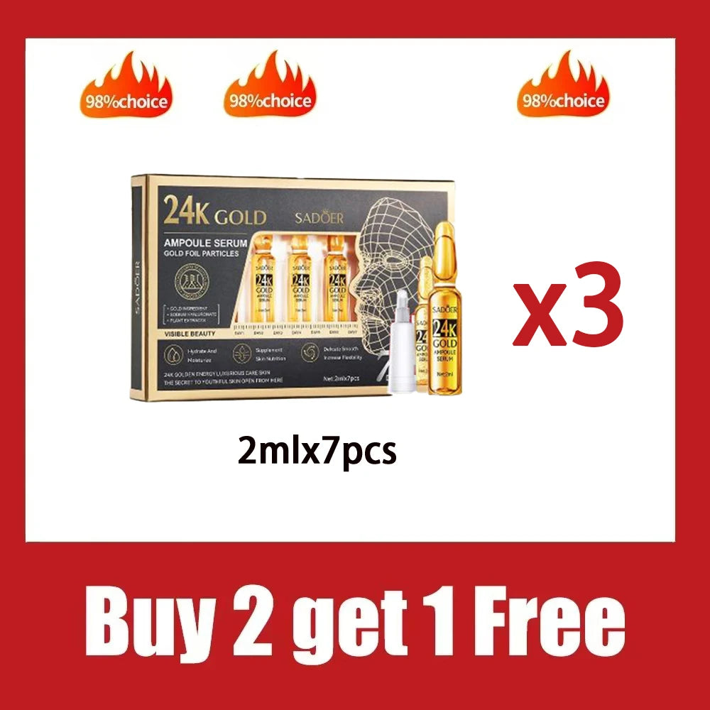 Korean 24K Gold Hyaluronic Acid & Vitamin C Serum – 7 Ampoules