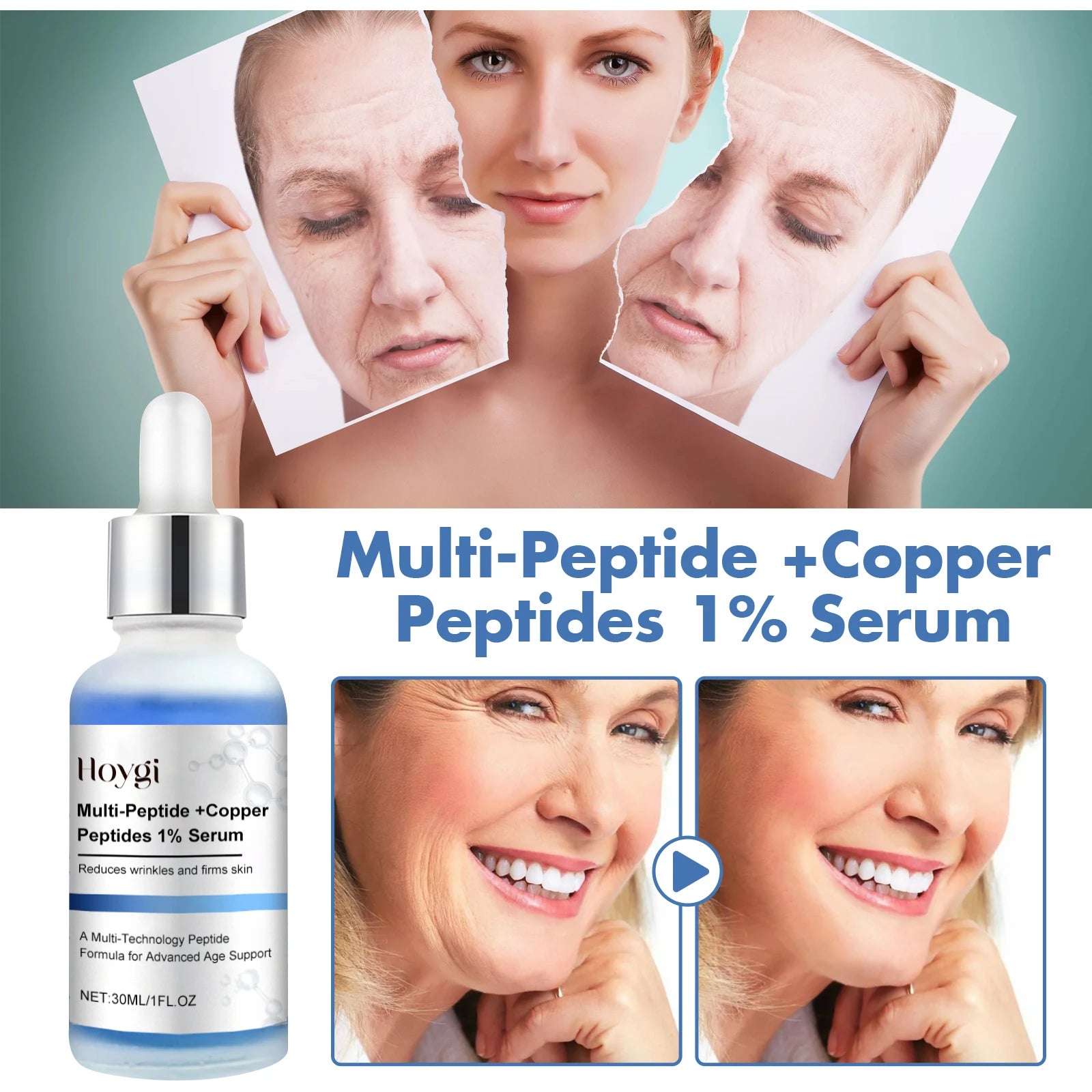 Blue Copper Peptide & Hyaluronic Acid Face Serum 30ml Face Serum Oasis Select