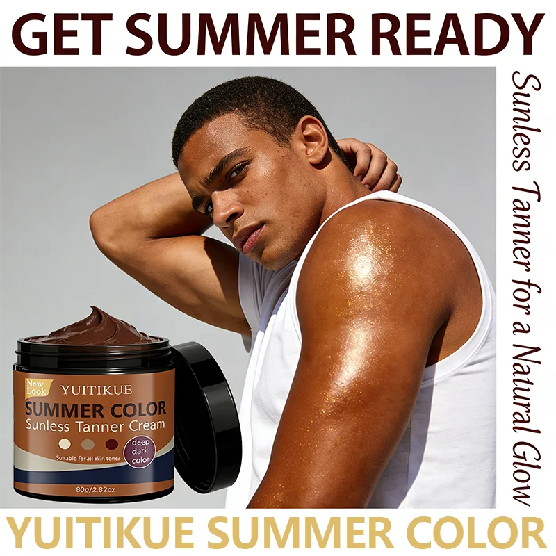 YUITIKUE SUMMER COLOR Sunless Tanner - Natural-Looking Deep Dark Tan, All Skin Tones, Long-Lasting Body Cream 80g Oasis Select